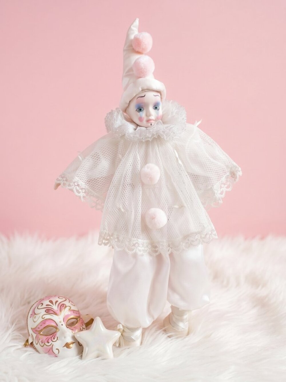 Bradley's Vintage Porcelain Harlequin Pierrot Ballerina Clown Doll Adorable!